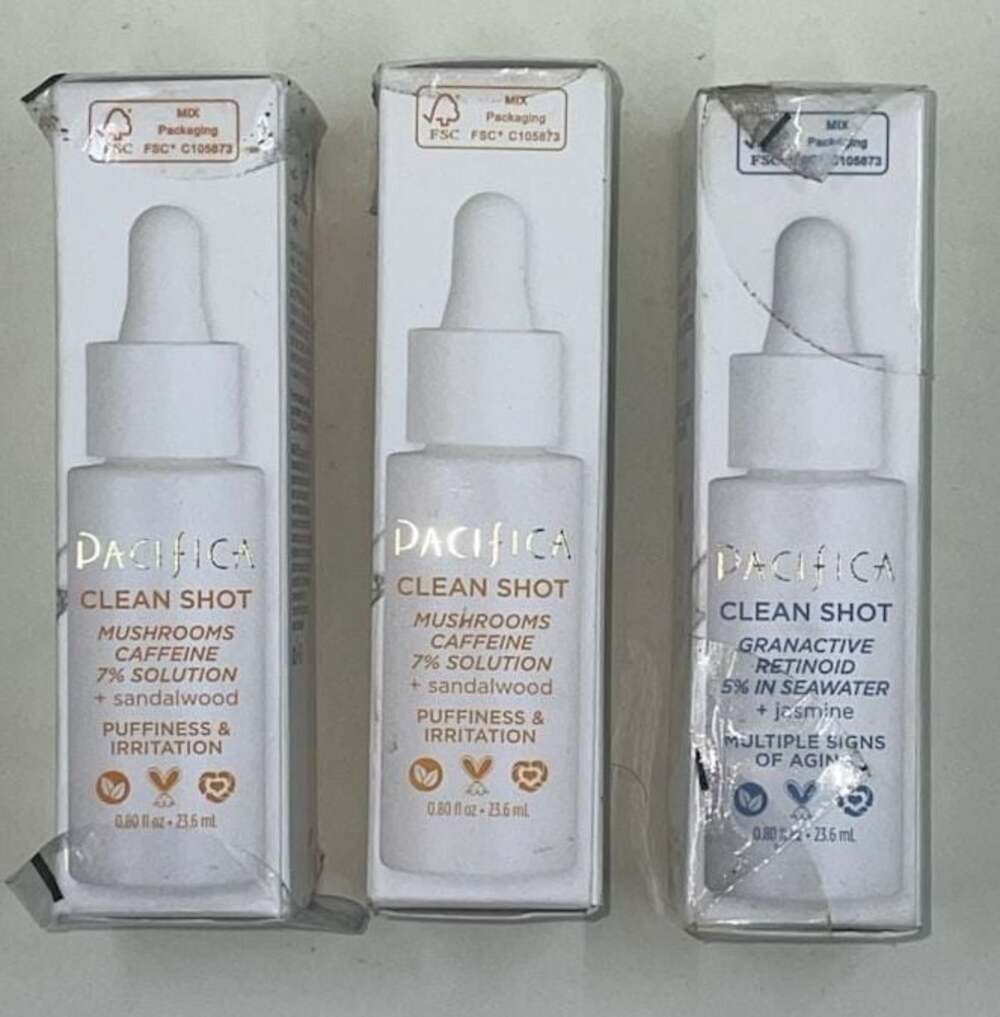 Pacifica Clean Shot Lot of 3 Serums (Mushrooms Caffeine 7% & Granactive Retinoid